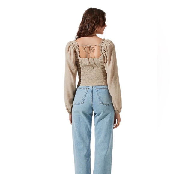 ASTR Taupe Swiss Dot Puff Sleeve Top - Picture 2 of 11